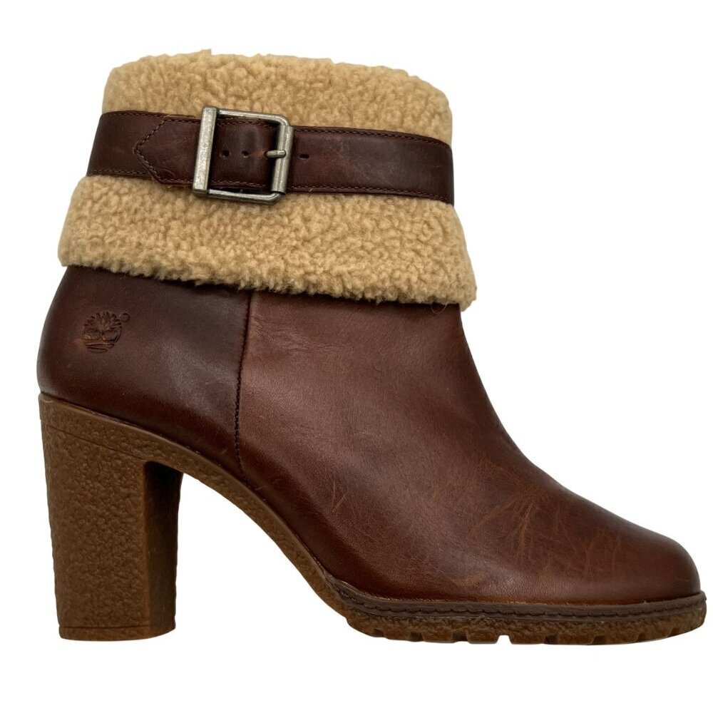 Timberland Glancy NEW Womens 10 Leather Ortholite Boots Shearling Cuff Buckle - Picture 9 of 16
